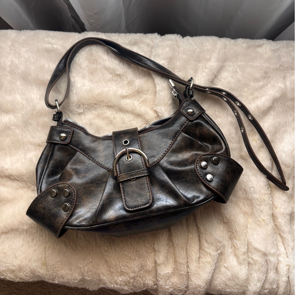 90’s Brown/Black Leather Shoulder Bag